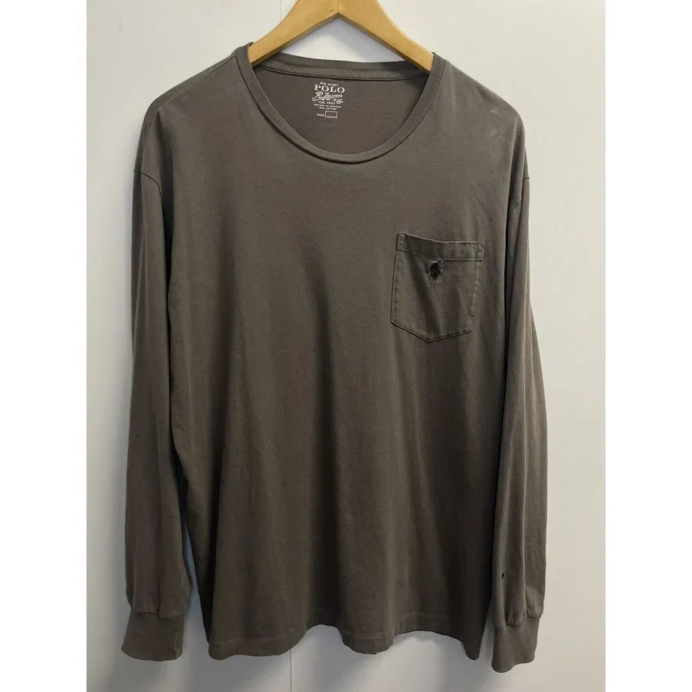 Polo Ralph Lauren Mens M Pocket T-shirt Long Sleeve Grey Pony Logo